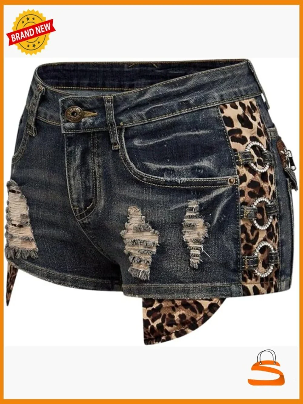 Y2K Cheetah Print Low Rise Distressed Jean Shorts